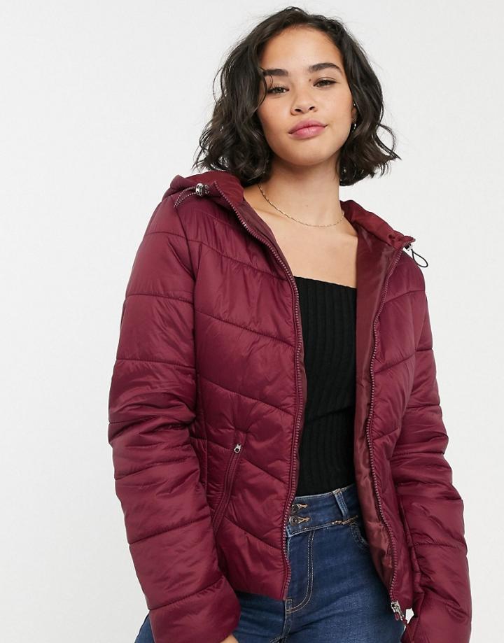 Bershka Lightweight Puffer Jacket In Burgundy-red
