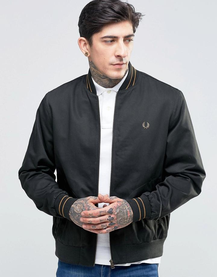 Fred Perry Bomber Jacket With Tiping In Dark Racing Green - Green