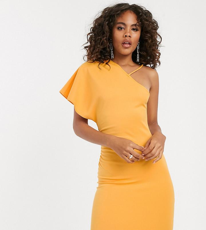 Asos Design Tall One Shoulder Strap Mini Dress With Ruched Side-orange