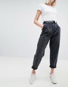 Asos Design Tapered Jeans With Curved Seams And Belt In Washed Black - Black