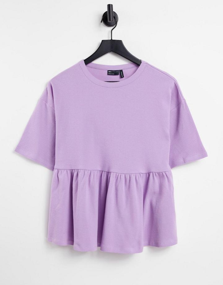 Asos Design Oversized Short Sleeve Waffle Smock In Lilac-purple
