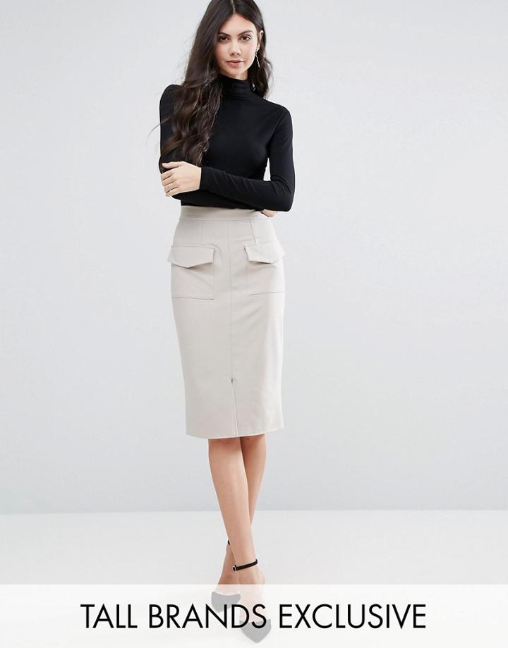 Alter Tall Split Front Pocket Pencil Skirt - Cream