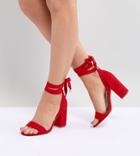 Asos Design Howling Wide Fit Tie Leg Heeled Sandals - Red
