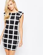 Ax Paris Body-conscious Dress In Large Grid Print - Black