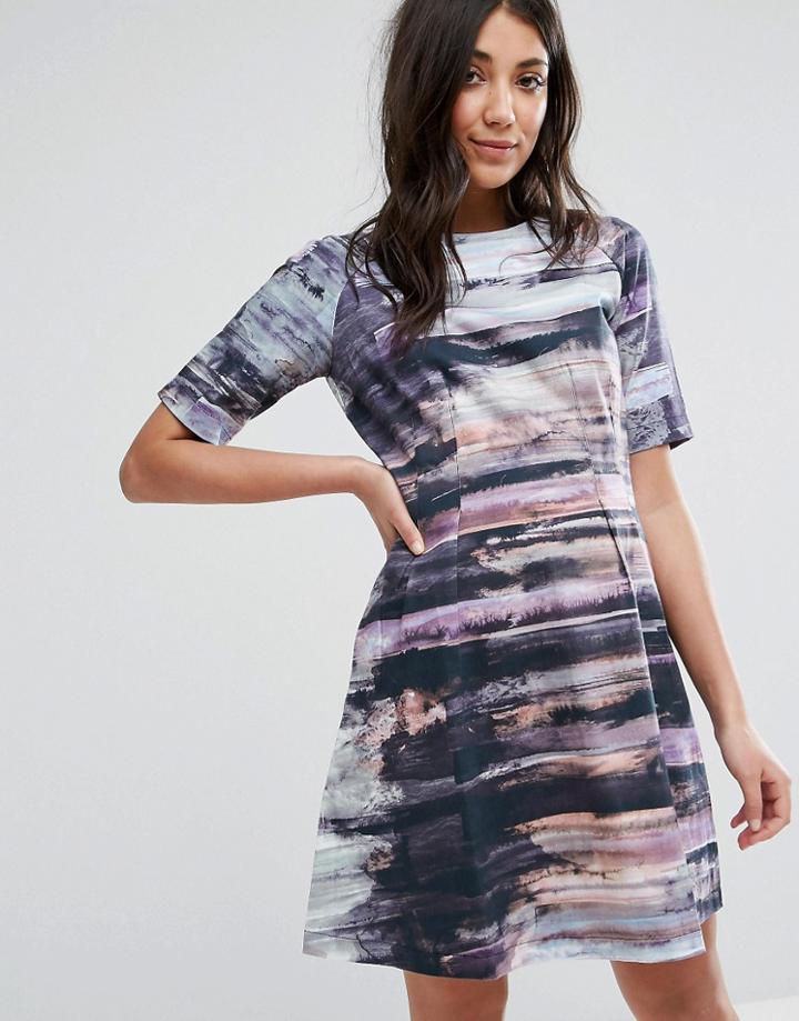 Lavand Strutured Printed Skater Dress - Multi