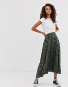 Asos Design Floaty Midi Skirt With Button Waist Detail In Leopard Print - Multi