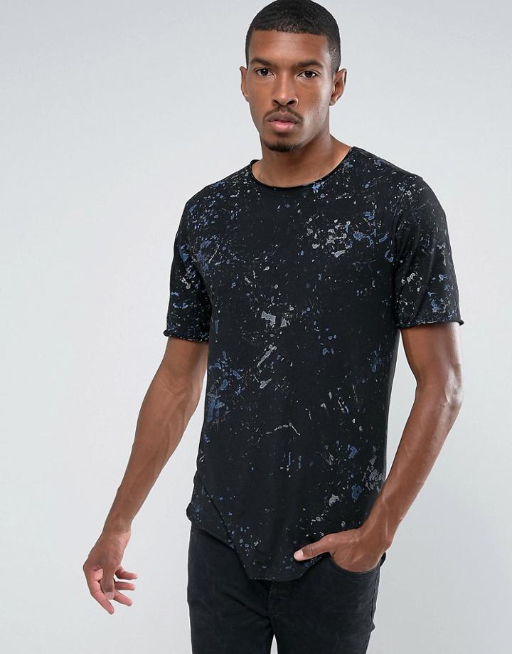Pull & Bear T-shirt With Spray Wash Print In Black - Gray