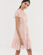 Needle & Thread Floral Midi Dress In Rose Pink