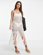 Miss Selfridge Crochet Fringe Dress In White