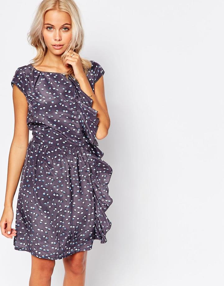 Jasmine Shift Dress With Ruffle Detail - Gray