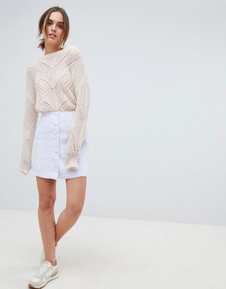 Mango Button Through A Line Mini Skirt In Lilac - Purple