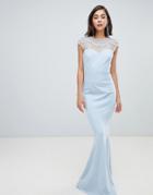 City Goddess Embellished Fishtail Maxi Dress - Blue