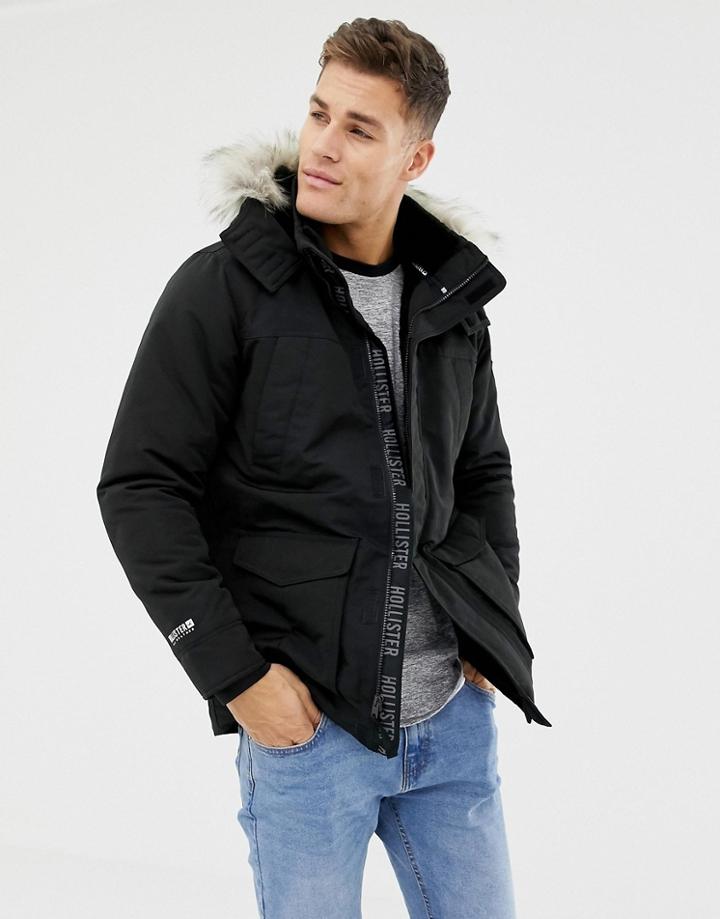 Hollister All Weather Faux Fur Trim & Lining Hooded Parka In Black - Black