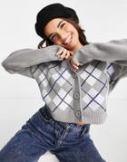 Hollister Cardigan In Gray Argyle-grey