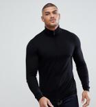 Asos Tall Knitted Muscle Fit Track Jacket In Black - Black