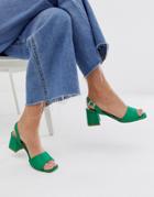 Lost Ink Mid Heeled Sandal In Green Snake - Green