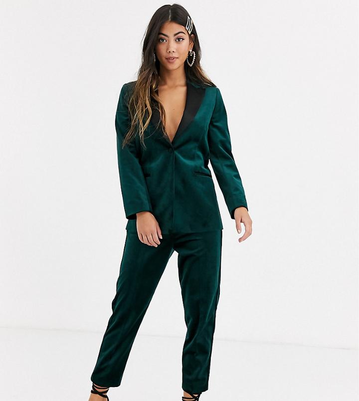 Asos Design Petite Velvet Tux Slim Suit Pants In Forest Green