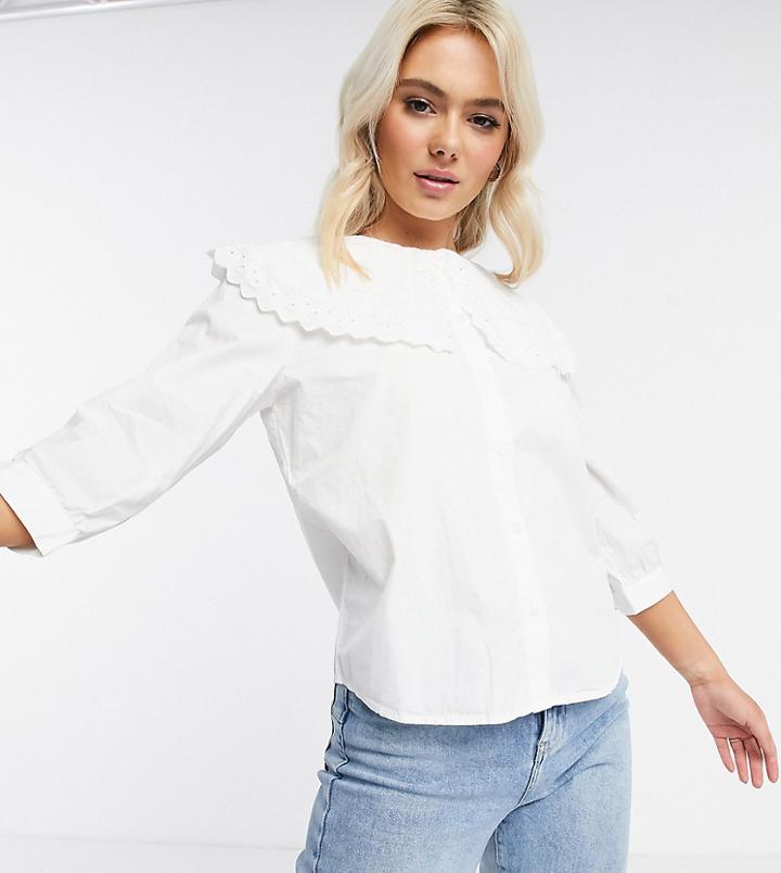 Jdy Shirt With Oversized Prairie Collar In White