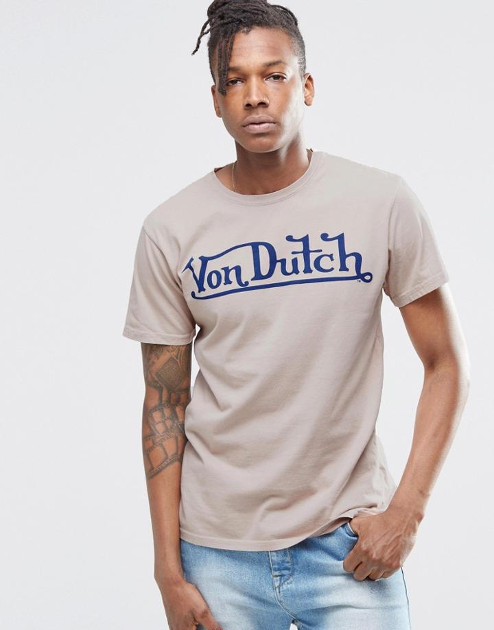 Von Dutch T-shirt With Large Logo - Beige