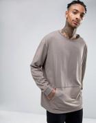 Asos Oversized Long Sleeve T-shirt With Loopback Pocket - Gray