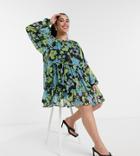 Asos Design Curve Tiered Smock Mini Dress In Dark Based Floral-multi