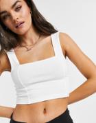 Asos Design Cotton Crop Cami With Square Neck And Seam Detail In White - White