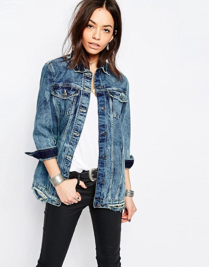 Only Longline Denim Jacket - Medium Blue Denim