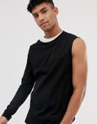 Asos Design Longline Long Sleeve T-shirt With Asymmetric Sleeve In Black