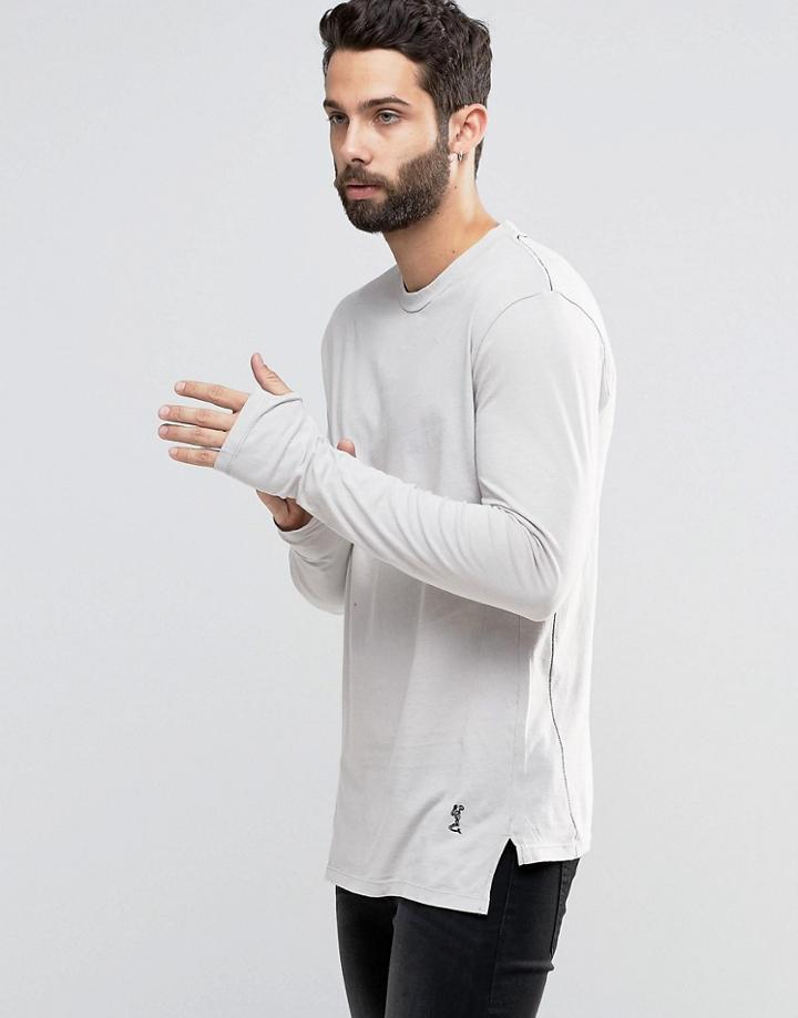 Religion Long Sleeve T-shirt With Stepped Front In Longline - Gray
