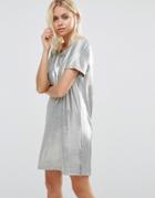 Vila Metallic T-shirt Dress - Silver