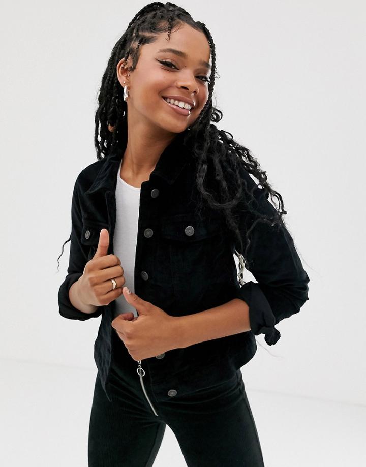 Noisy May Cord Trucker Jacket In Black - Black