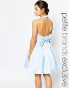 True Decadence Petite Halterneck Prom Dress With Bow Back - Blue