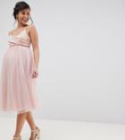 Asos Design Maternity Scuba Top Tulle Wrap Midi Dress - Pink