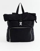 Asos Design Large Backpack With Buckle Detail - Black