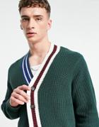 Topman Spliced Placket Cardigan In Green
