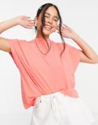Noisy May Organic Cotton High Neck T-shirt In Washed Orange