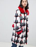 Urban Code Printed Patchwork Faux Fur Coat - Multi