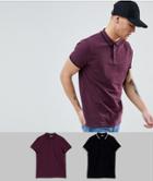 Asos Design Pique Polo With Tipped Collar 2 Pack Save - Multi