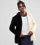 Reclaimed Vintage Inspired Spliced Borg Jacket In Cream And Black - Black