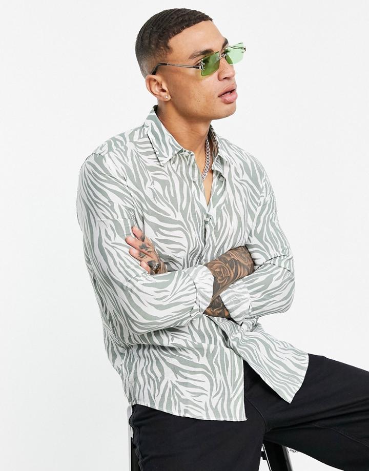 Devils Advocate Oversized Zebra Print Shirt-green