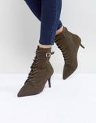 Faith Bing Lace Up Kitten Heel Ankle Boots - Green