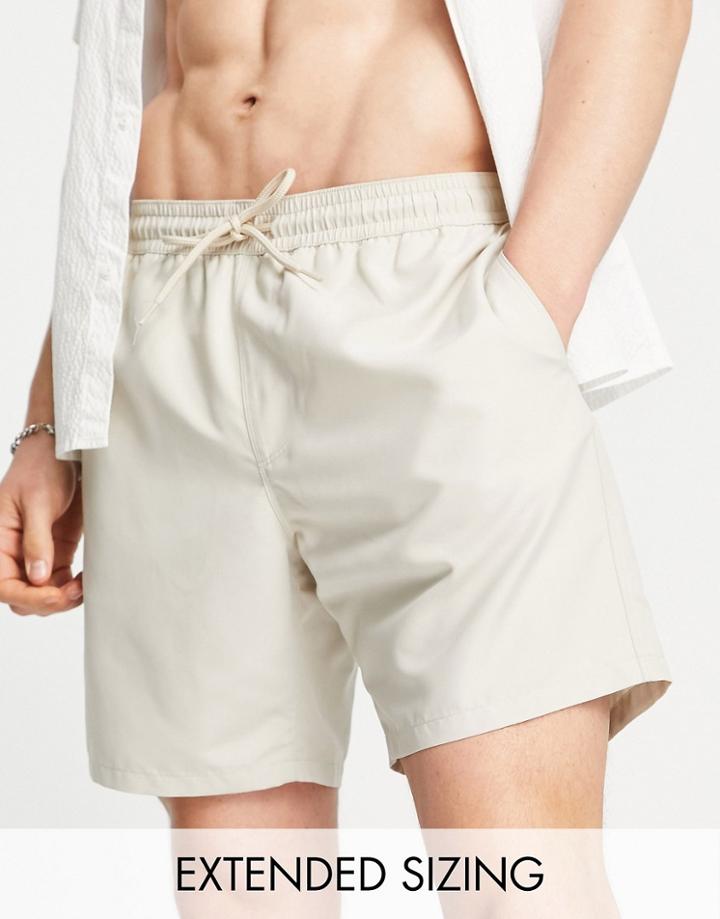 Asos Design Swim Shorts In Beige Mid Length-neutral