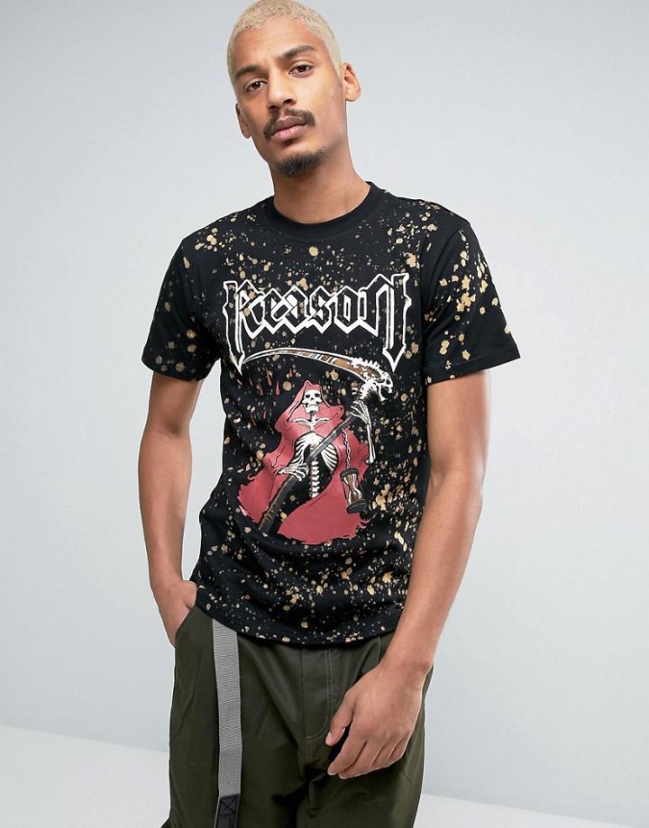 Reason T-shirt With Skeleton Print And Bleach Splat - Black