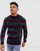 River Island Chenille Crew Neck Sweater In Berry Stripe - Red