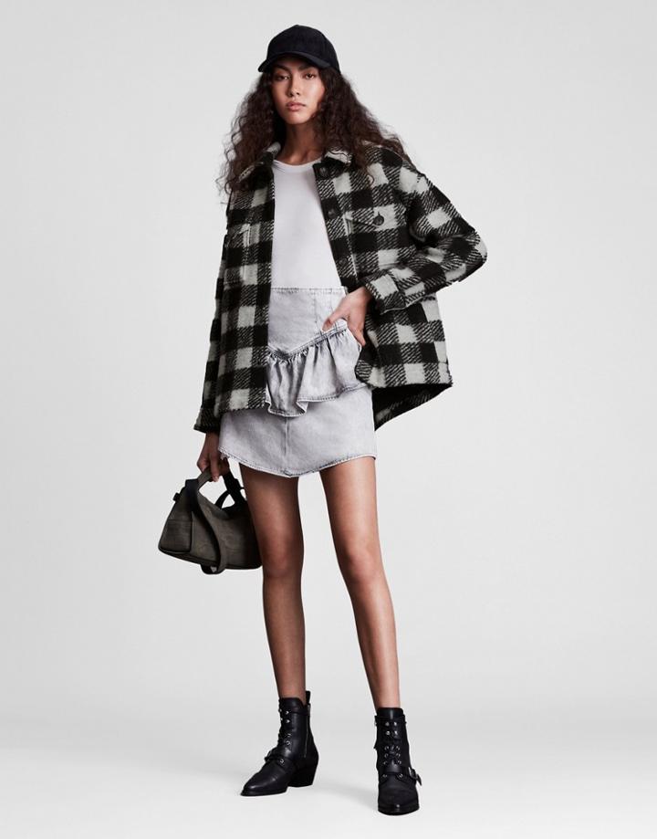 Allsaints Fenix Plaid Jacket In Black And White-multi