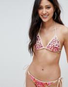 Asos Design Ombre Jewelled Embellished Tie Side Bikini Bottom - Pink
