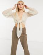 Asos Design Pearl Embellished Top In Cream-white