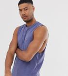 Asos Design Tall Relaxed Fit Tank With Dropped Armhole In Blue Marl - Blue