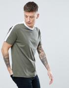 New Look T-shirt With Arm Stripe In Khaki - Green