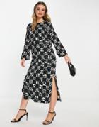 Monki Oversized Dress In Checkerboard Swirl Print-black